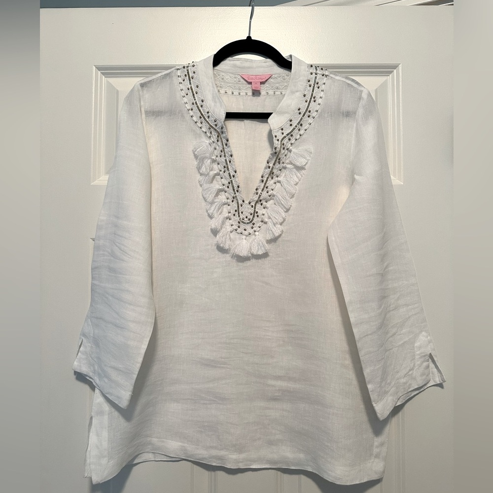 Lilly Pulitzer white crisp Linen tunic